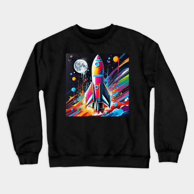 Colorful Space Rocket Liftoff Crewneck Sweatshirt by A.i. Monster Designs